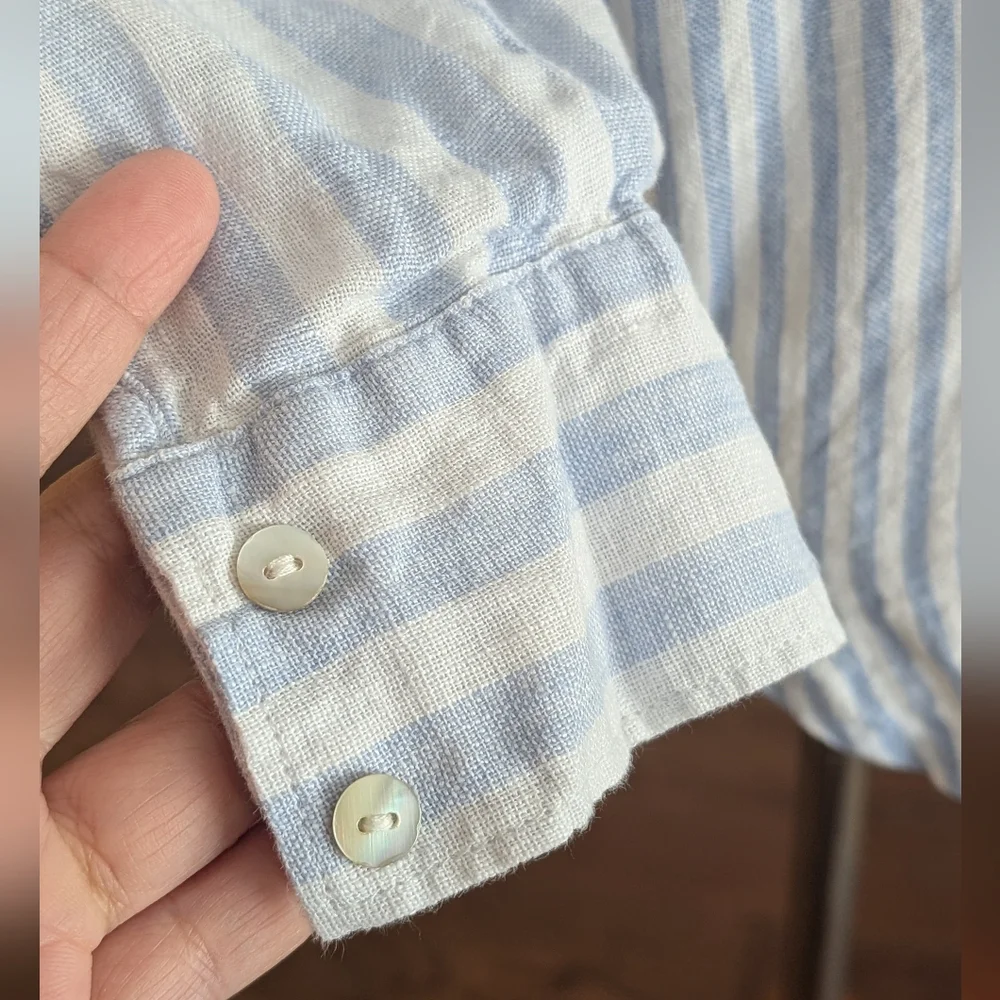 Nicole Miller Blue and White Striped Long Sleeve‎ Top - Picture 8 of 9